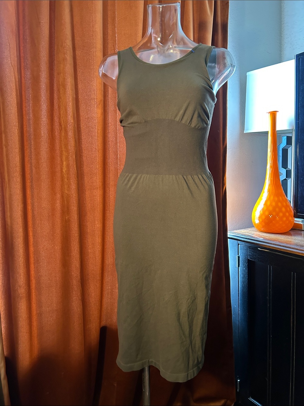 Sleeveless Olive Midi Bodycon Dress